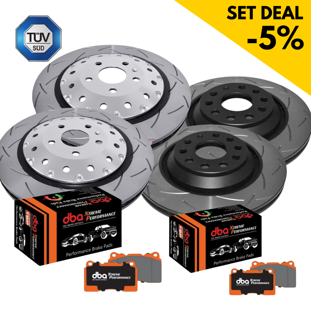 DBA complete set - front axle + rear axle - brake discs + brake pads for Audi RS3 8V + Facelift (2x DBA52844SLVS, DB15005XP, 2x DBA42809S, DB15006XP)