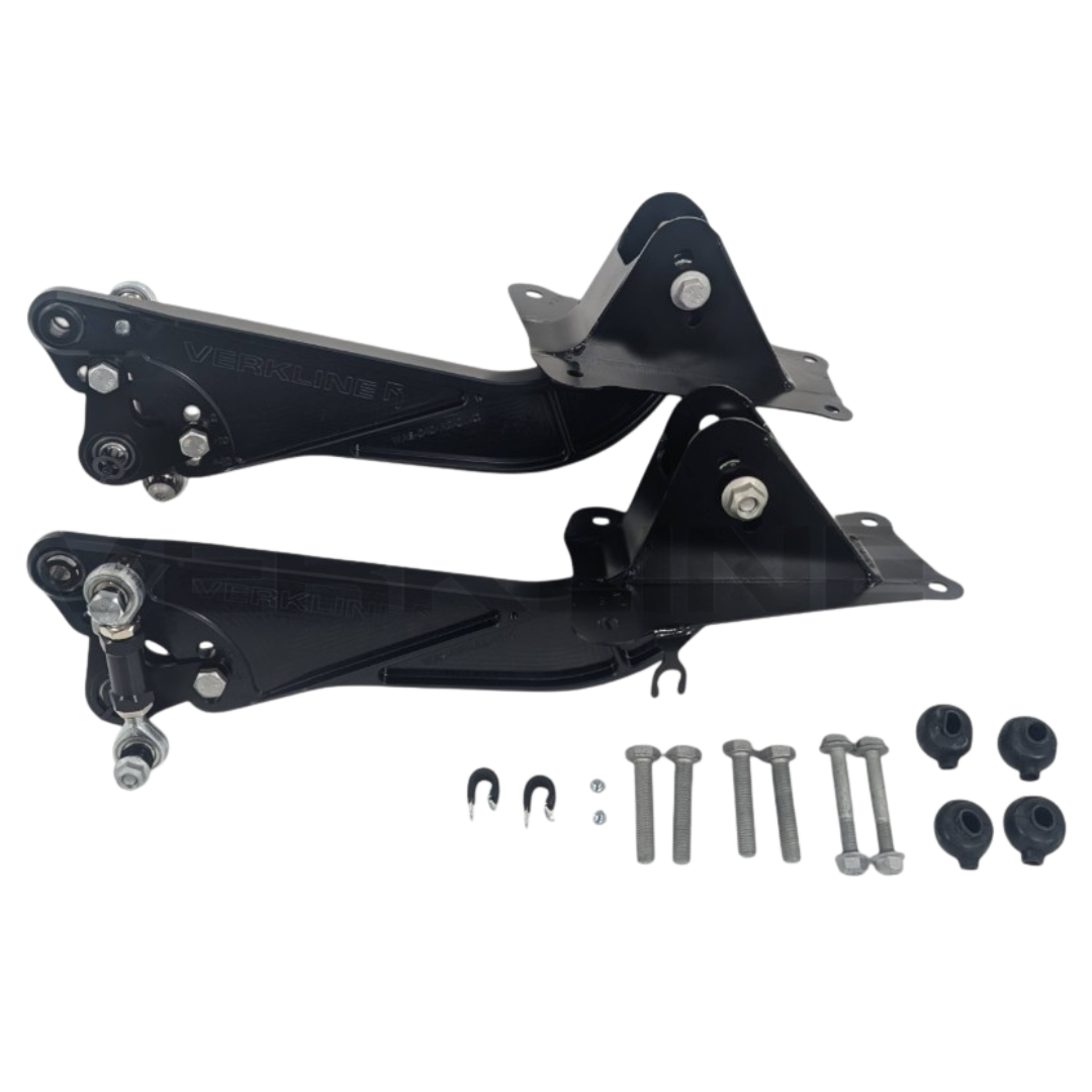 Spherically adjustable rear axle trailing arm set for PQ35 platform