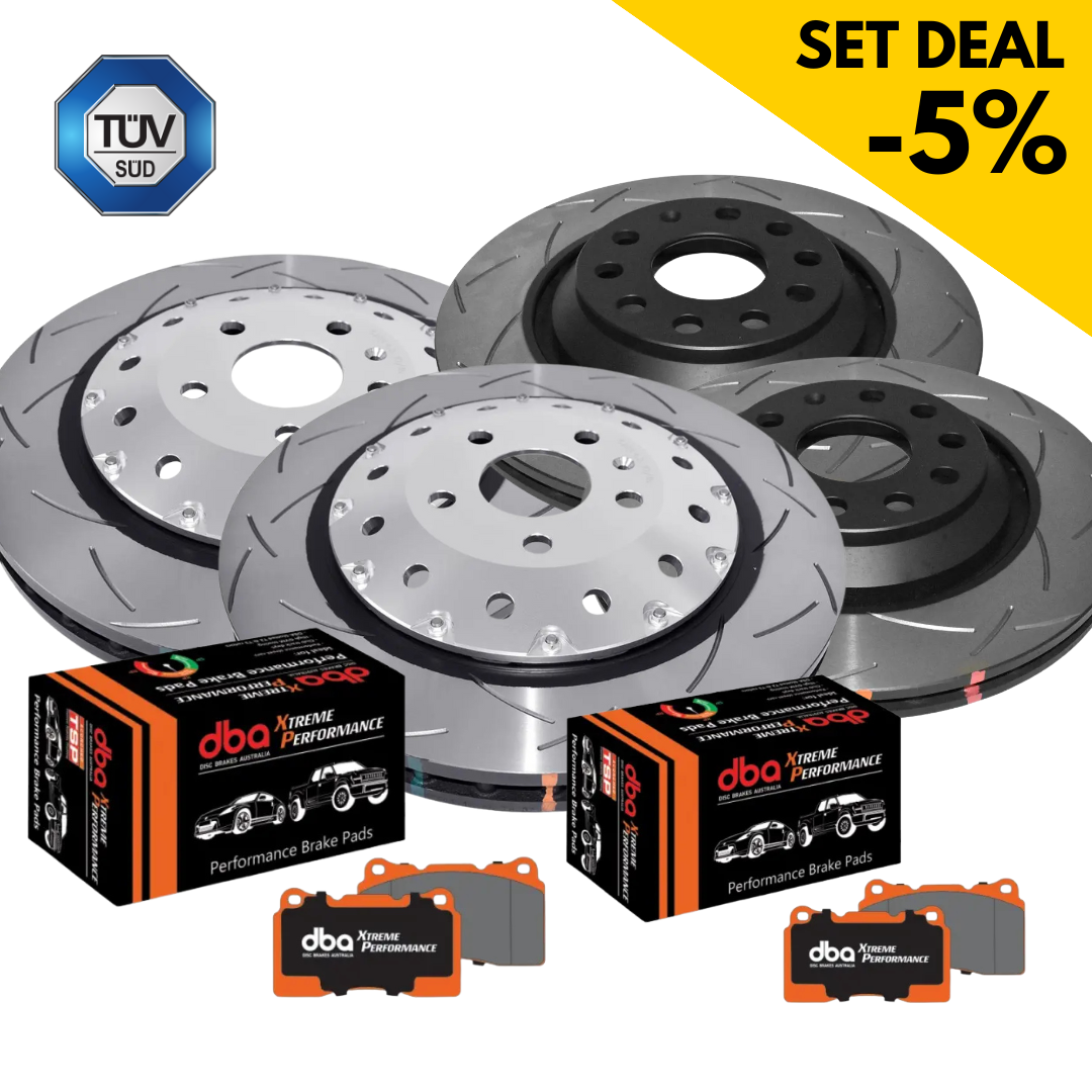 DBA Komplett Set - Vorderachse + Hinterachse - Bremsscheiben + Bremsbeläge für Audi TTRS 8S (2x DBA53912SLVS, DB15005XP, 2x DBA42809S, DB15006XP)