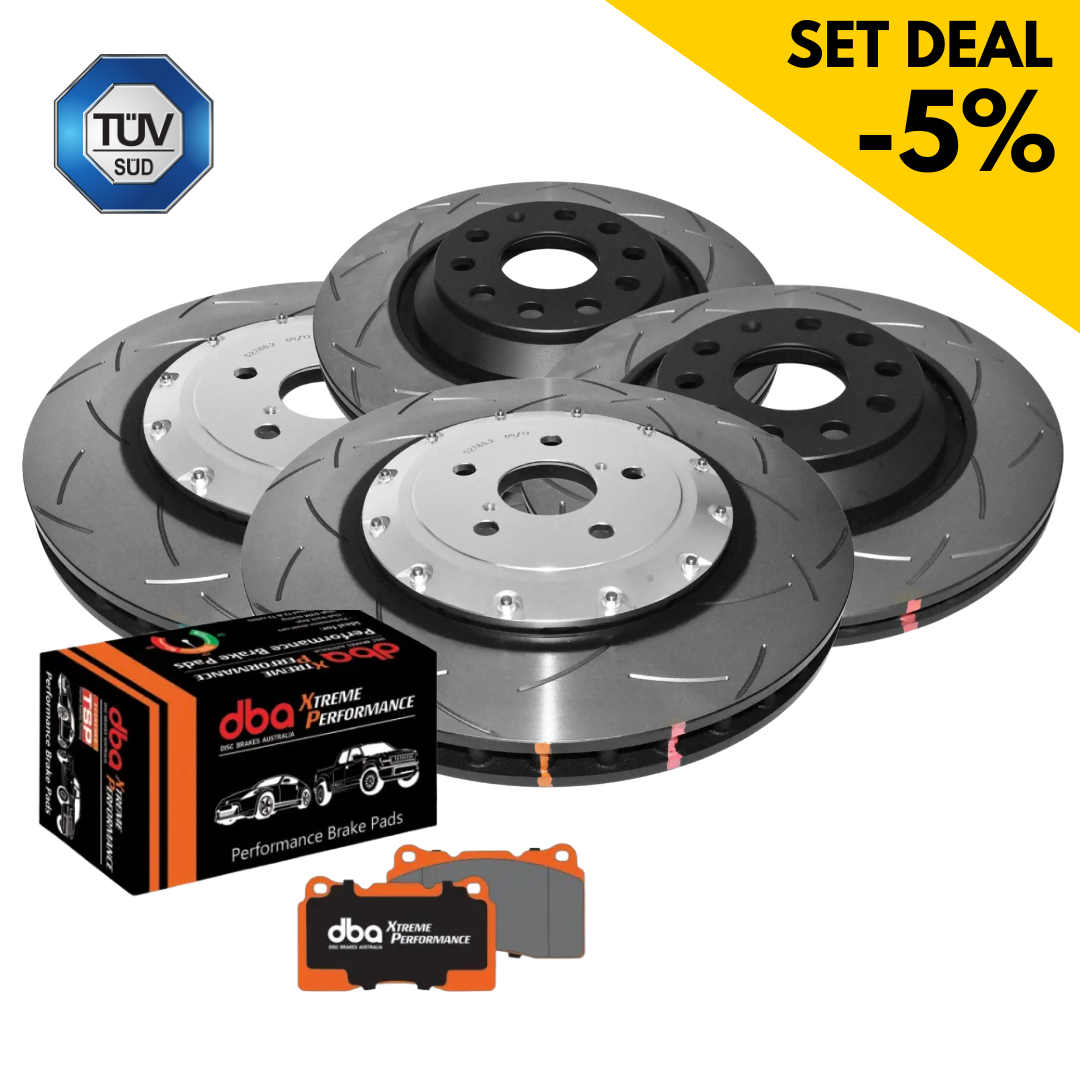 DBA Komplett Set - Vorderachse + Hinterachse - Bremsscheiben + Bremsbeläge für Audi RSQ3 8U (2x DBA52836SLVS, DB15005XP, 2x DBA42809S, DB15006XP)