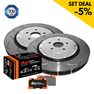 DBA Vorderachs Bremsen Set - Bremsscheibe + Bremsbeläge für Audi RSQ3 8U (2x DBA52836SLVS, DB15005XP)