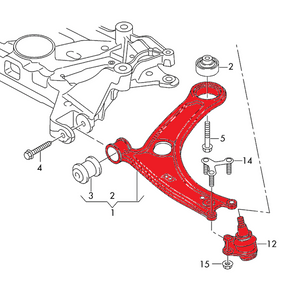Adjustable tubular wishbones with modified kinematics (front) for MQB platform