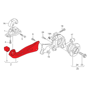 Spherically adjustable rear axle trailing arm set for PQ35 platform
